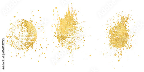 Luxury golden grunge paint brush stroke set splash vector design. abstract gold foil stain artistic line element banner border frame background.