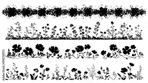 Artistic book kit showcasing floral borders and flourishes, vector art set