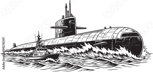 Military Submarine Vector Illustration