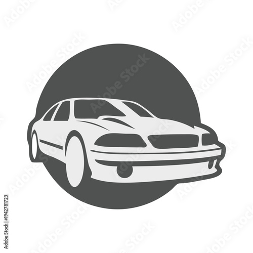 Logo concesionario de coches. Dibujo con líneas de un vehículo de lujo en un círculo 