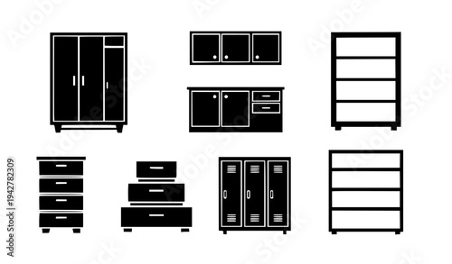 Cupboard and Cabinet Silhouette Furniture Vector Icons Pack