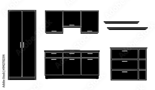 Modern Minimal Cabinet and Cupboard Silhouette Vector Collection