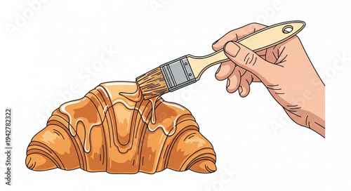 Hand Brushing Egg on Croissant.