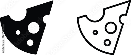 Black and outline icons of a wedge of cheese with holes, representing dairy products and food items.