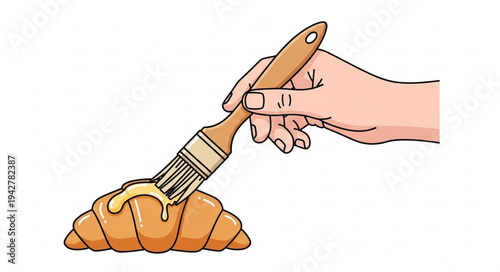 Hand Brushing Egg on Croissant.