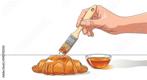 Hand Brushing Glaze on Croissant.