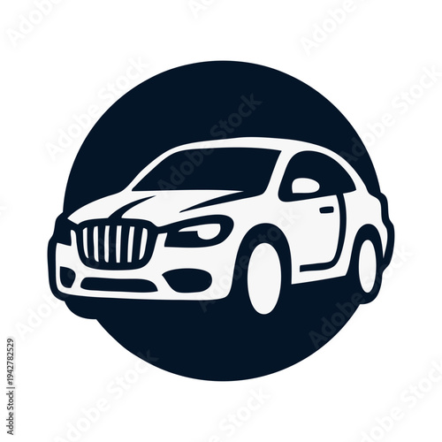 Logo concesionario de coches. Dibujo con líneas de un vehículo de lujo en un círculo 