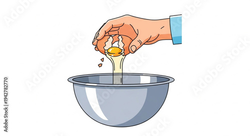Hand Cracking Egg into Bowl.