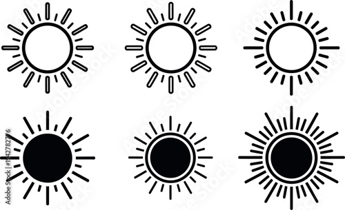 Variations of stylized sun and moon icons with different shading effects