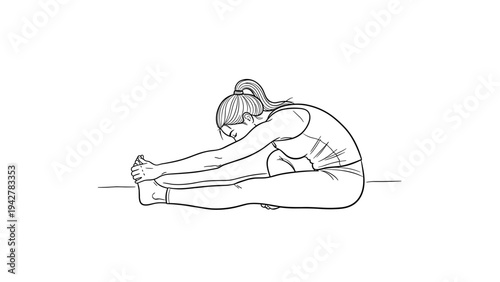Woman practicing stretching exercise in minimalist line art style
