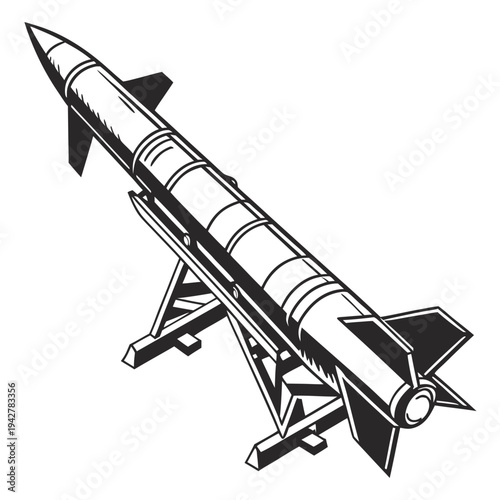 Vector illustration of a missile on a launch pad