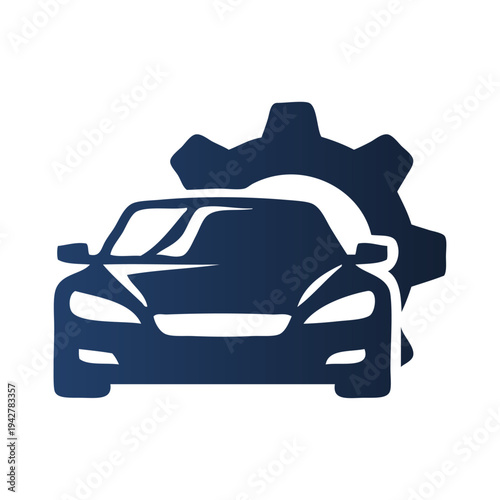 Logo taller mecánico. Icono con dibujo de coche de lujo con engranaje 