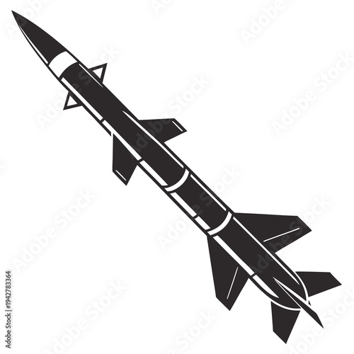 Vector missile icon, black and white illustration
