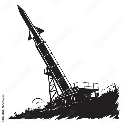 Vector illustration of a rocket launcher on a launchpad