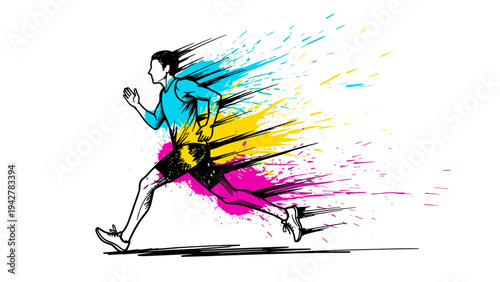 Dynamic splatter effect of a running athlete in motion