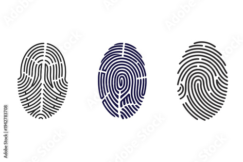Fingerprint patterns representing unique biometric identification data on white background