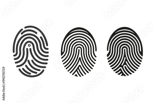 Fingerprint patterns representing unique biometric identification data on white background