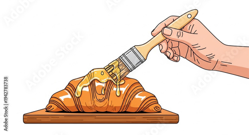 Hand Brushing Butter on Croissant.