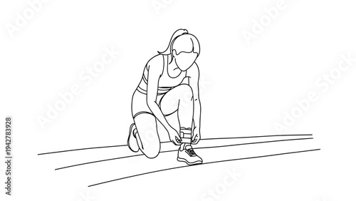 Linear outline of female athlete preparing for run