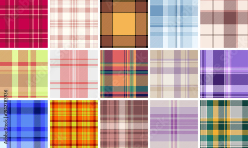Curated plaid pattern set designed for textile production. This pack works across apparel, accessories, and fabric printing. Seamless vectors integrate into manufacturing pipelines.