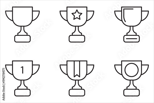 Set of icons in trophy style.victory, trophy, editable stroke outline, flat vector illustration isolated on white background.