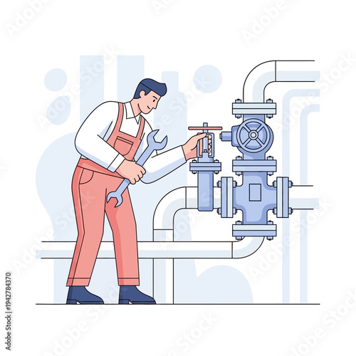 Plumber working on pipes with a wrench.