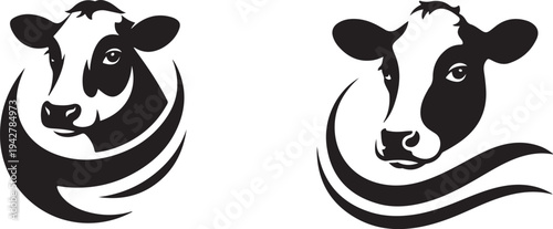 Cow head silhouette logo for dairy farm animal vector illustration