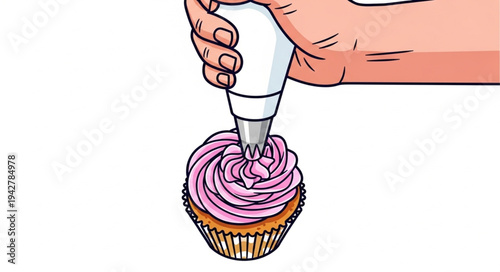 Hand Decorating Cupcake with Frosting.