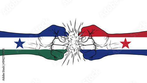 Clashing fists with panama flag colors in a dynamic vector design