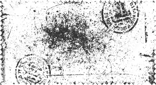 Distressed vintage postage stamp texture with postmarks and perforations grunge