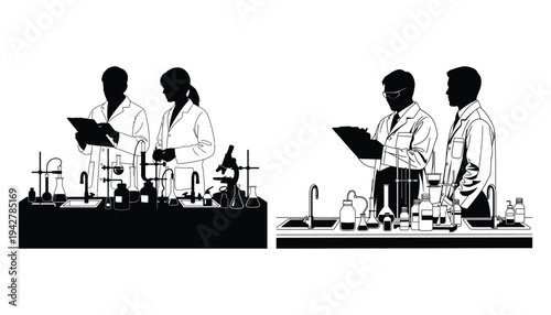 Scientists in Lab Silhouette Vector