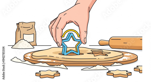 Hand Cutting Cookie with Star Shaped Cutter.