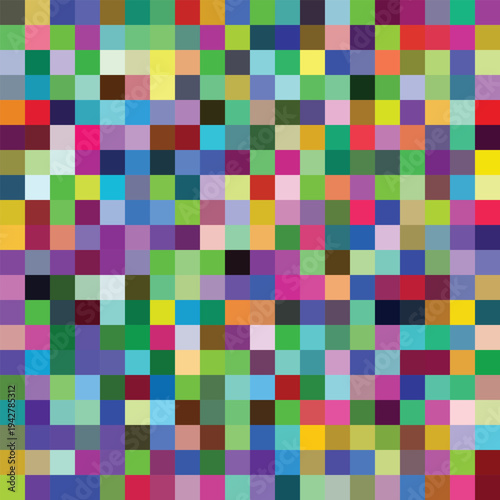 Vibrant pixelated colorful mosaic background with multicolored squares and rectangles in various sizes and hues arranged randomly