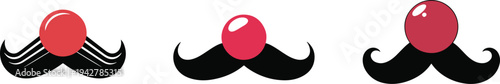 Three mustaches with red clown noses illustration vector isolated on transparent