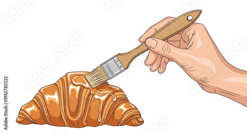 Hand Cutting Croissant with Knife.