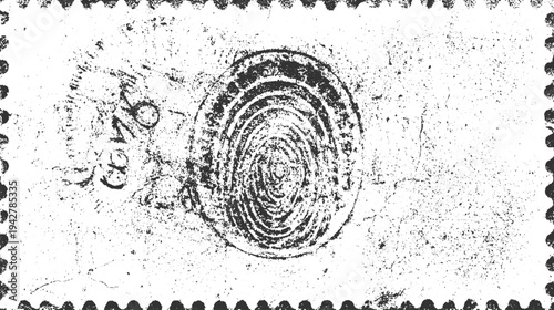 Distressed vintage postage stamp with fingerprint imprint and partial cancellation mark antique