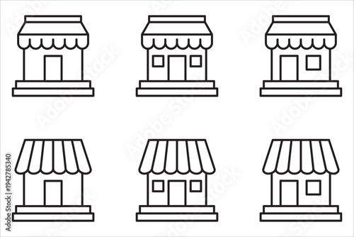 Store icon set. Building, sales place. Isolated vector illustration of the storefront line icon collection.