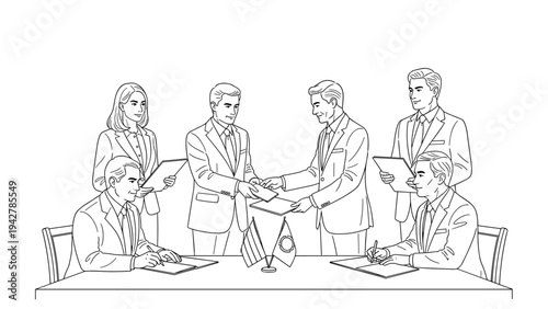 Business negotiation meeting with diverse professionals in a conference room setting