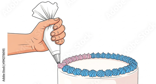 Hand Decorating Cake with Icing.