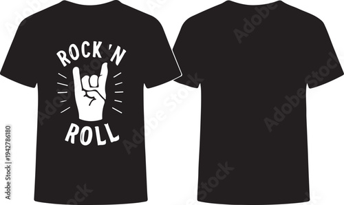 PrintT‑Shirt Mockup Vector – Front and Back View with Rock ’n’ Roll Hand Print