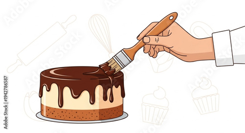 Hand Decorating Chocolate Layer Cake.