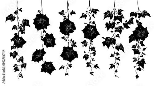 Floral hideaway bundle showcasing bellflower shapes and vine beds, vector art set