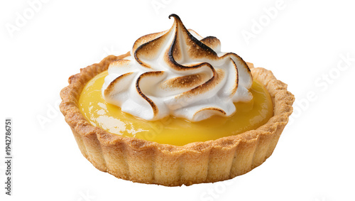 Photos Isolated miniature tart filled with lemon curd and topped with toasted meringue