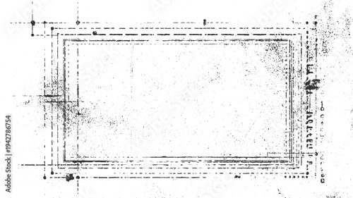 Black and white textured grunge border with dashed lines and dots abstract background