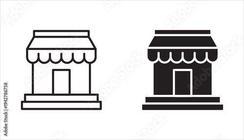 Store icon set. Building, sales place. Isolated vector illustration of the storefront line icon collection.