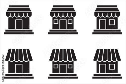 Store icon set. Building, sales place. Isolated vector illustration of the storefront line icon collection.