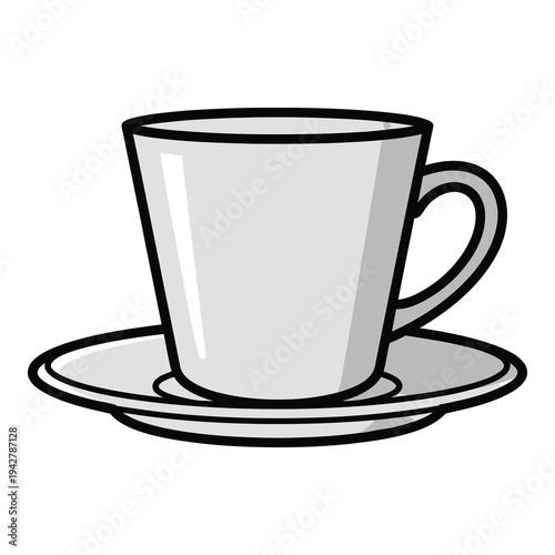 Cartoon illustration of a coffee cup and saucer on white background icon