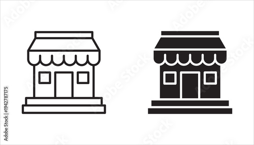 Store icon set. Building, sales place. Isolated vector illustration of the storefront line icon collection.
