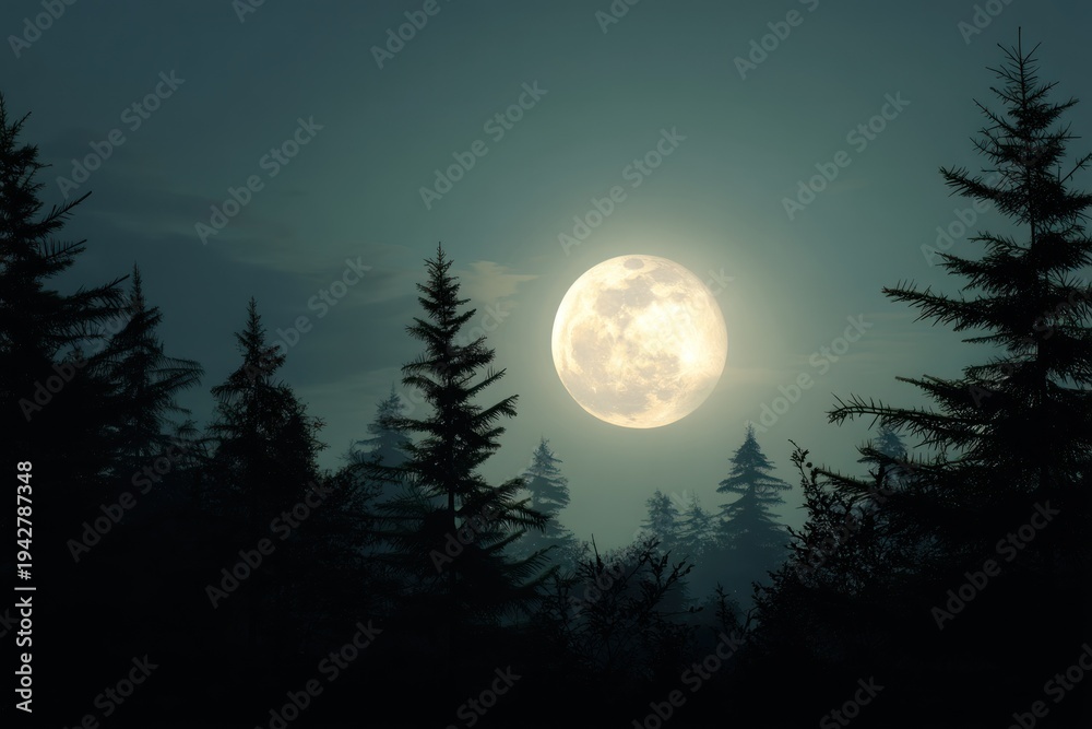 Fototapeta premium Full moon over a forest at night