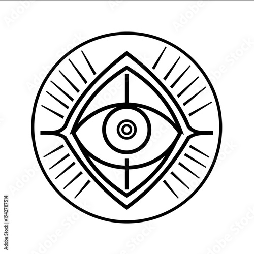 bold thick outlines geometric evil eye icon simple flat black line art on a white background clean and minimalistic with bold outline extremely bold thick